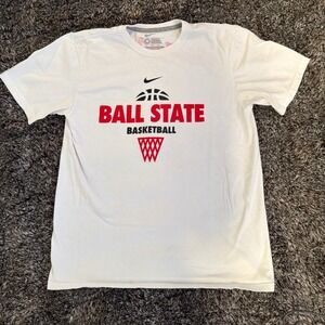 Nike Ball State Cardinals Basketball Mens T Shirt Red White Logo Swoosh